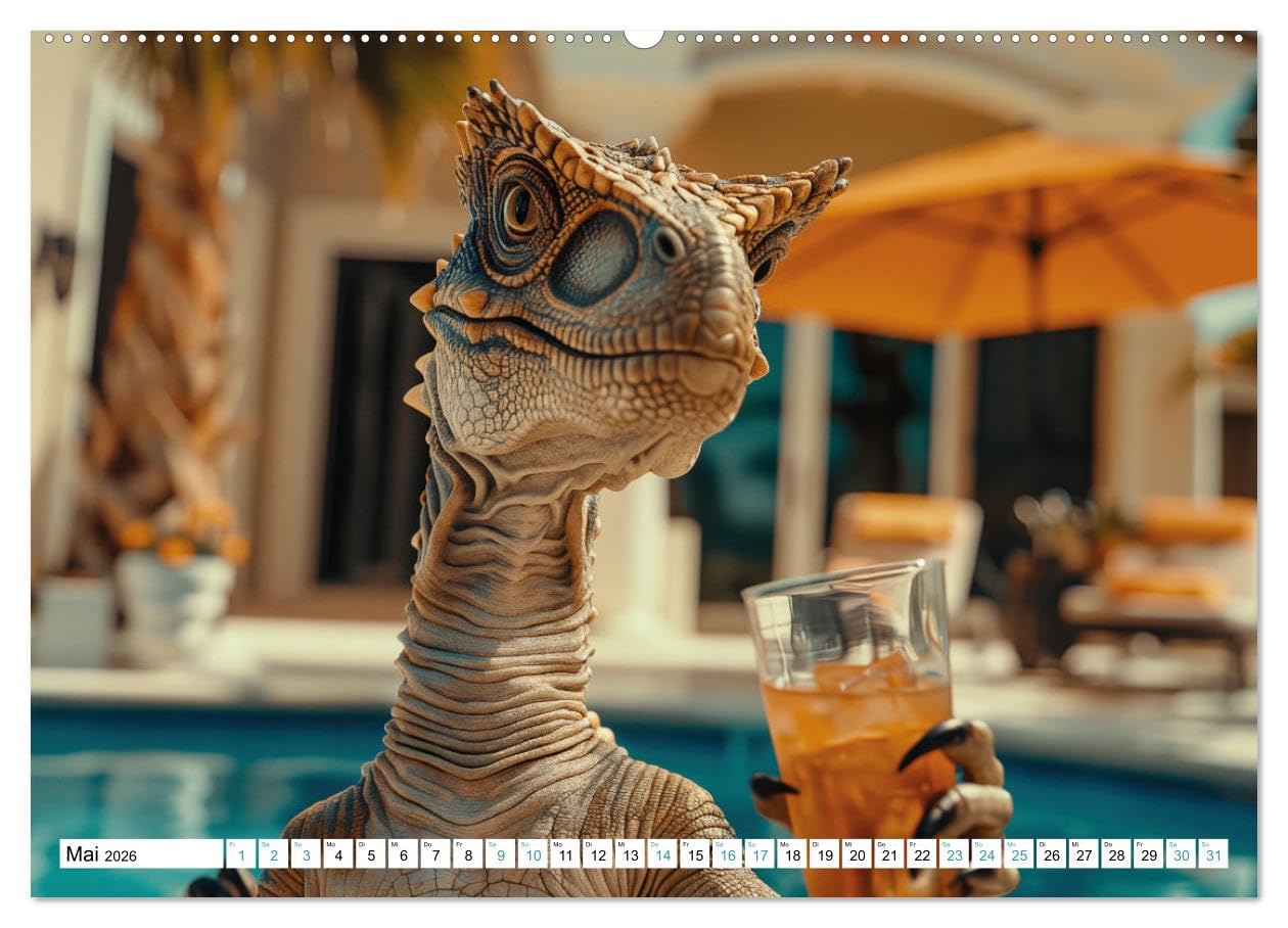 Reiche Dinos. Sie leben – im Luxus. (hochwertiger Premium Wandkalender 2026 DIN A2 quer), Kunstdruck in Hochglanz: Was wäre, wenn Dinos nie ausgestorben wären? (CALVENDO Tiere)