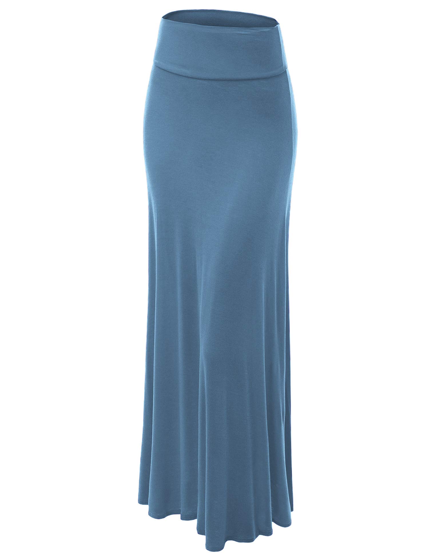 Lock and Love Women's Basic Solid Tie Dye Foldable High Waist Floor Length Maxi Skirt S-3XL Plus Size