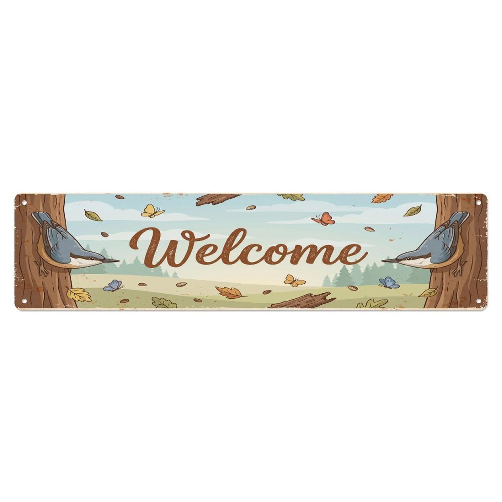 Cxhjca 4X16inch(10X40cm) Vintage Welcome Nuthatch Bark Metal Tin Sign