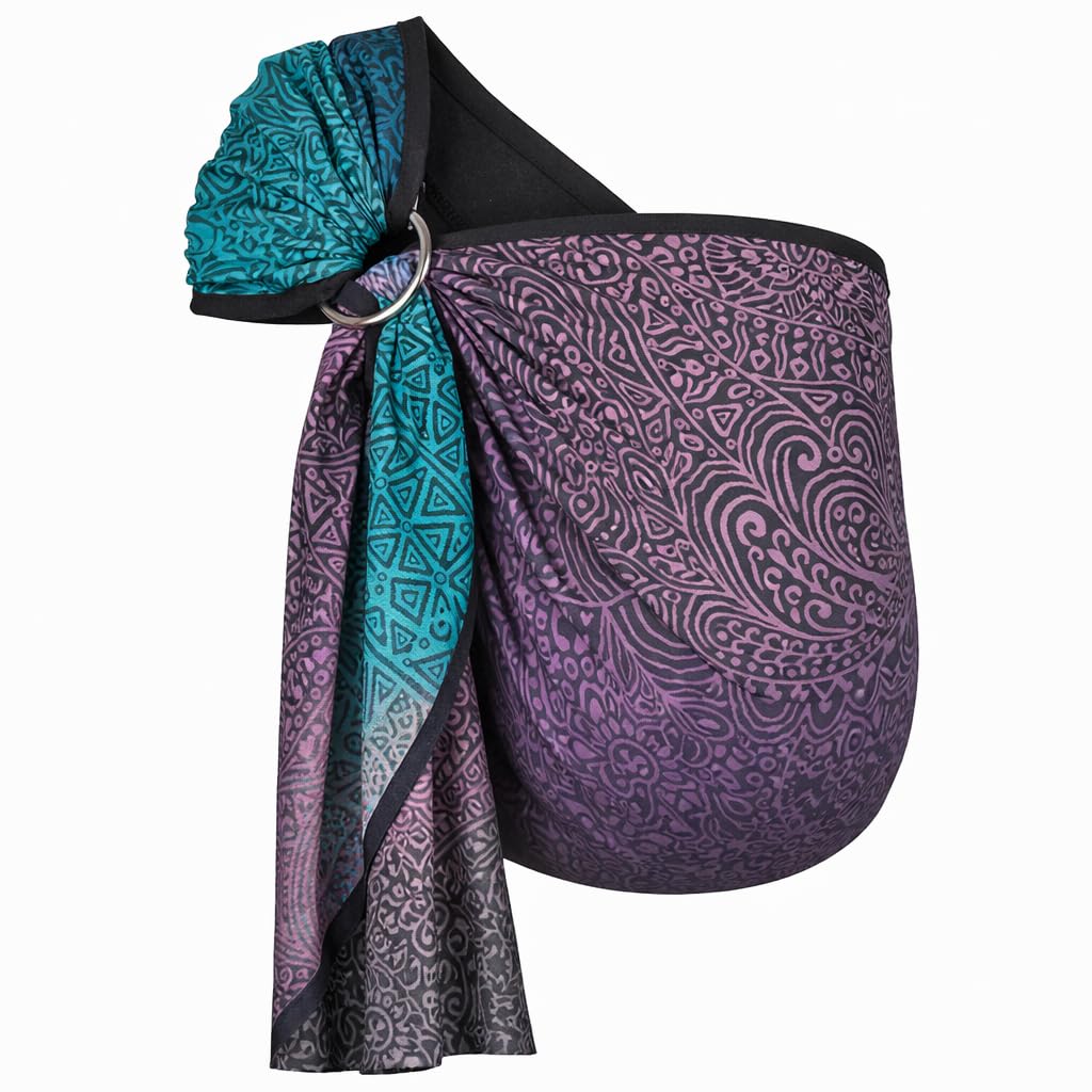 Hoppediz Ring-Sling Babytragetuch ab Geburt, Tragetuch mit Ringen, Hüfttrage, kbA Baumwolle, Design Jaipur Black