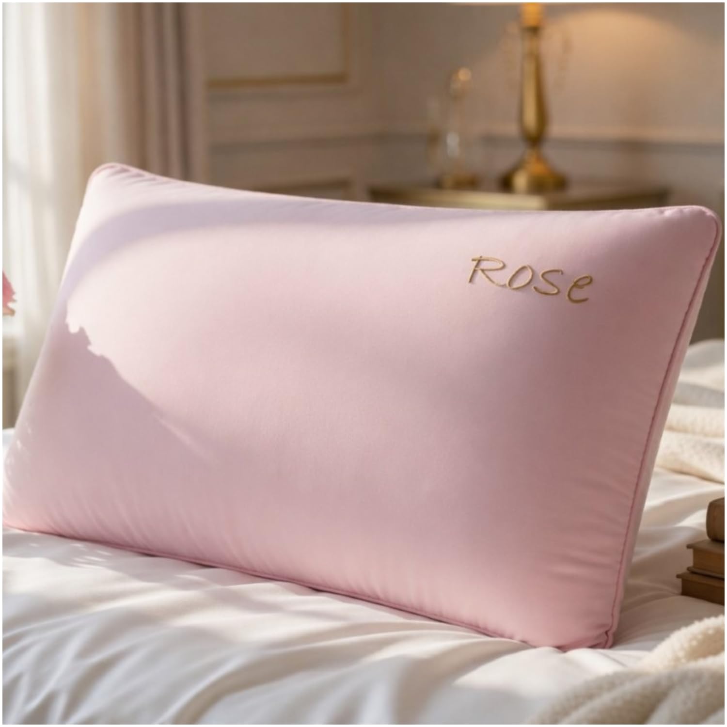 Bedding Home Infused Rose Scented Memory Foam Pillow | Cooling Pillows for Side Sleepers | Orthopedic Firm Pillows for Sleeping | Ergonomic Cervical Memory Foam Pillow (Rose)