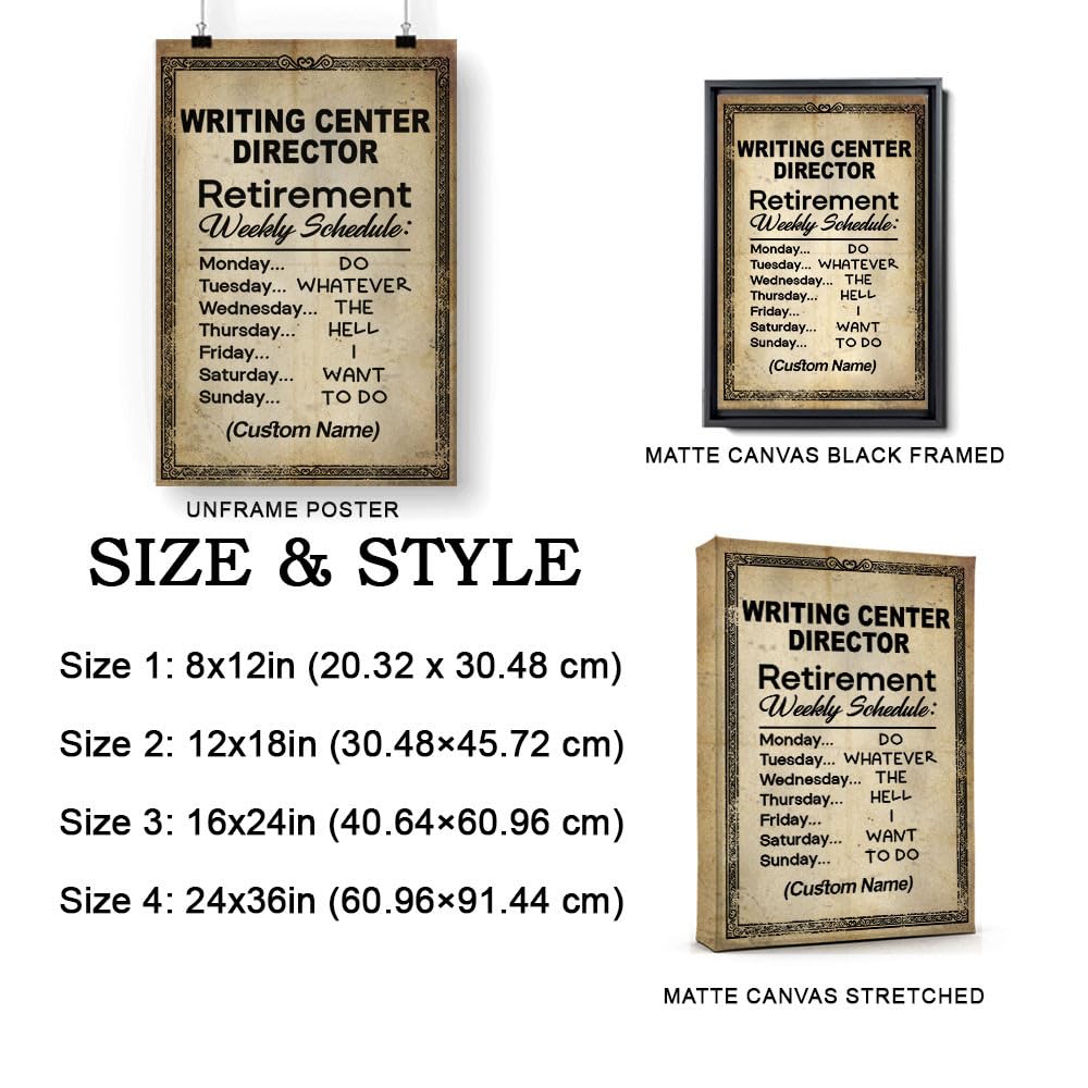 Custom Name Writing Center Director Retirement Gift, Writing Center Director Canvas Wall Art, Retirement Birthday Gifts, Retirement Decorations for Men Women 7AZ3116