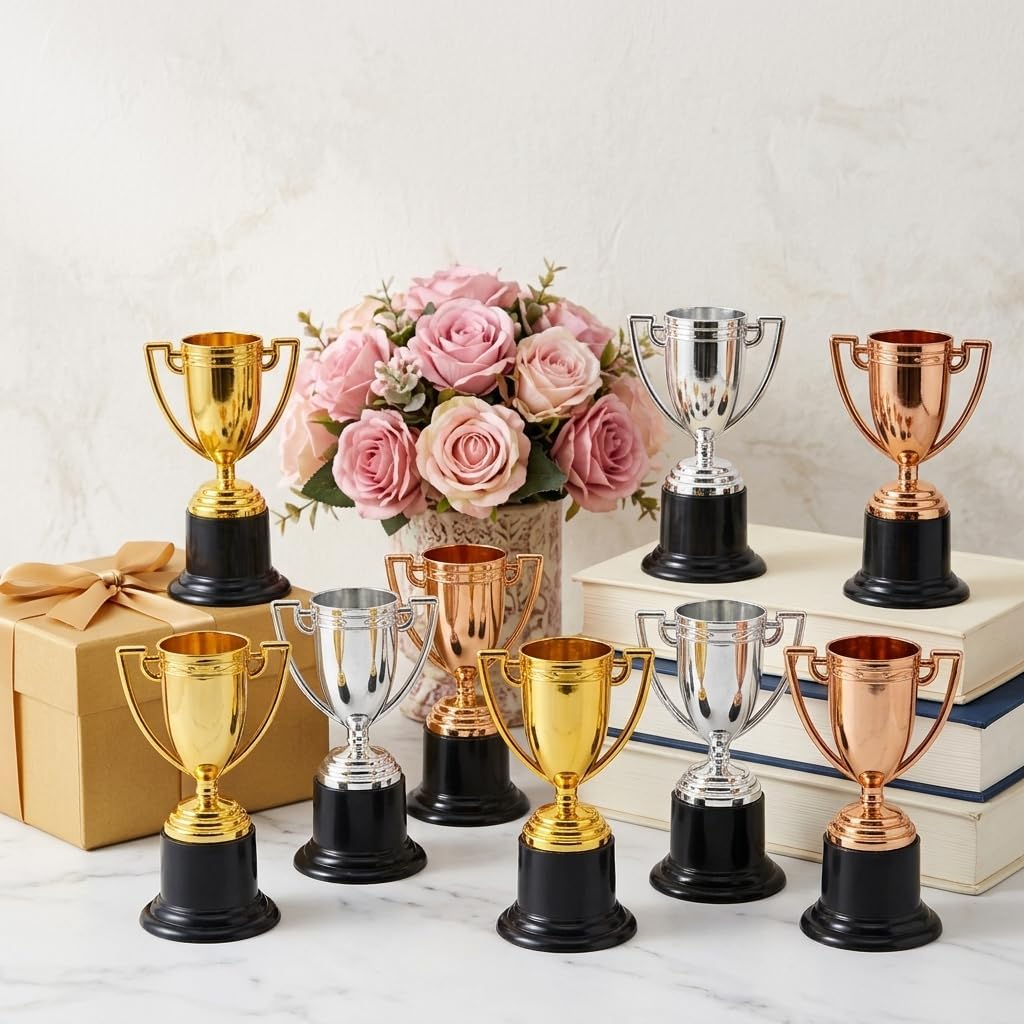 6 Pcs Mini Trophy Cups 4 Inch Plastic Trophies for Sports Games Parties