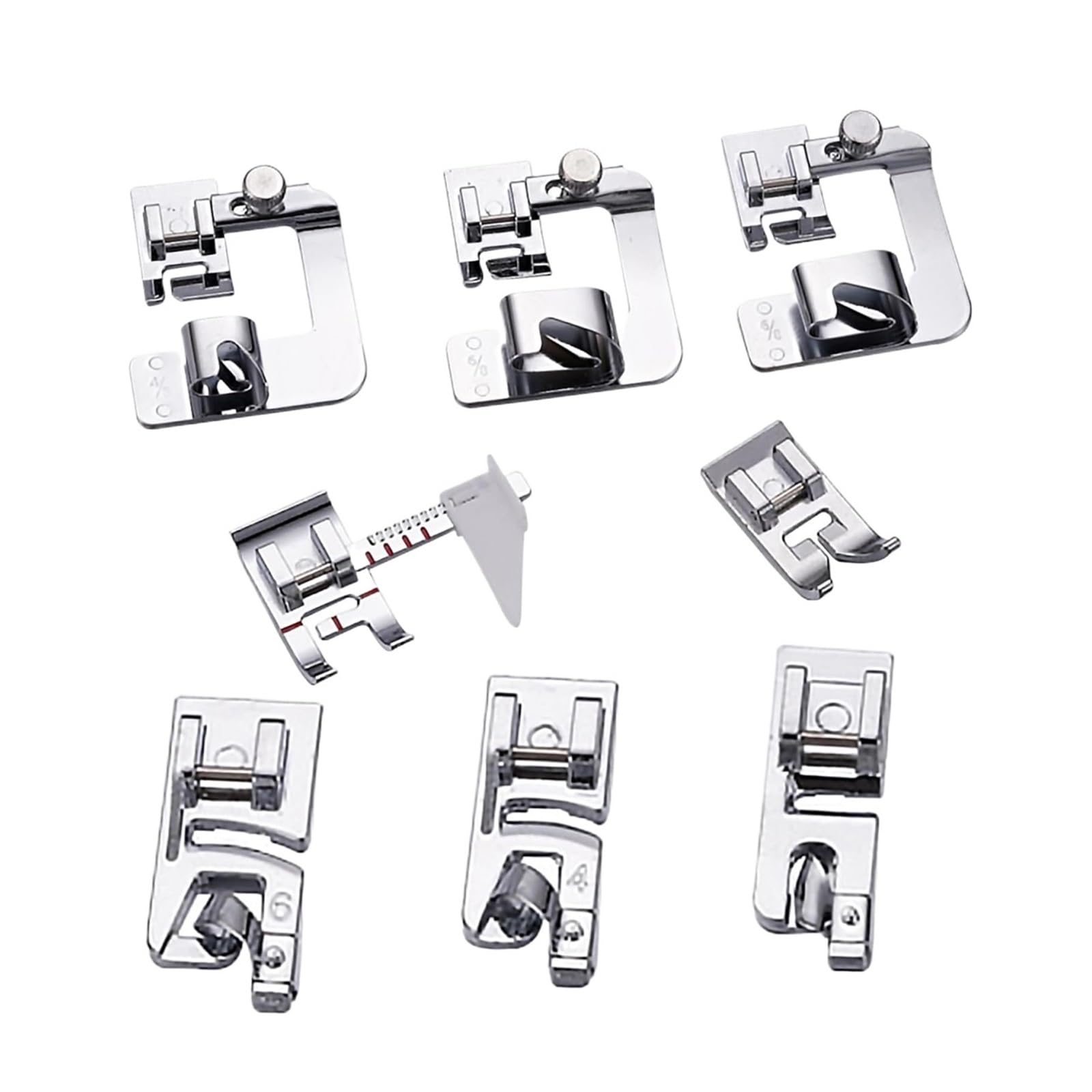 8Pcs Presser Foot Set with Wide/Narrow Rolled Hem Feet Adjustable Guide Sewing Machine Parts