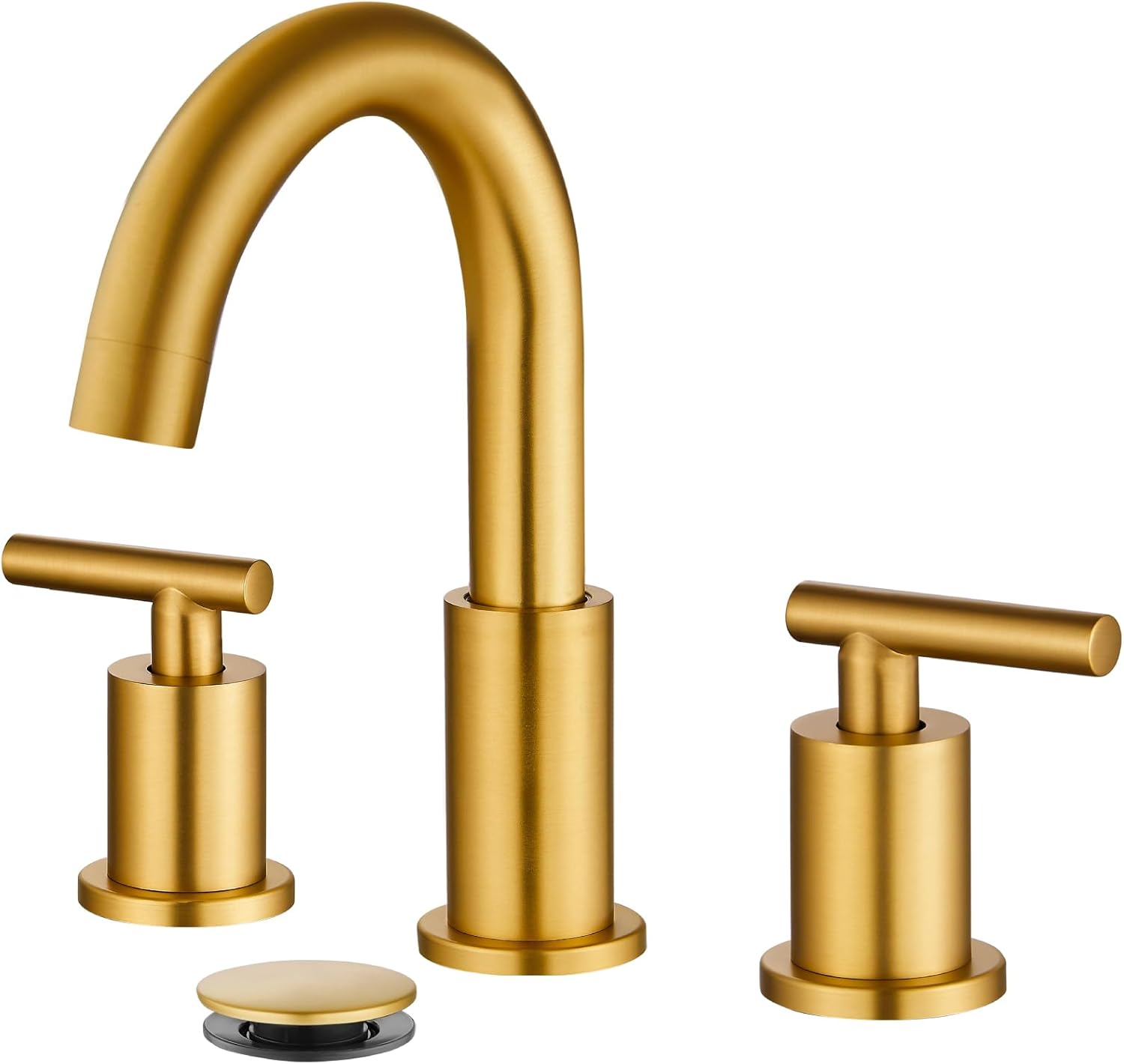 gotonovo 3 Hole 2 Handles Lavatory Basin Bathroom Sink Faucet with Pop Up Drain with Hot and Cold Mixer Valves 8 Inch Widespread Bathroom Faucet Dark Gold Brushed Gold