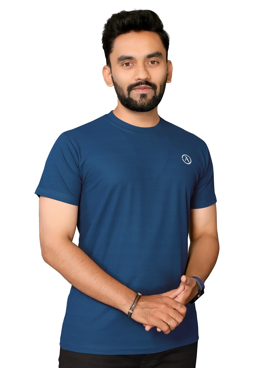 anand sarees Anand Men's Solid Round Neck Lycra Black T-Shirt-picture-39