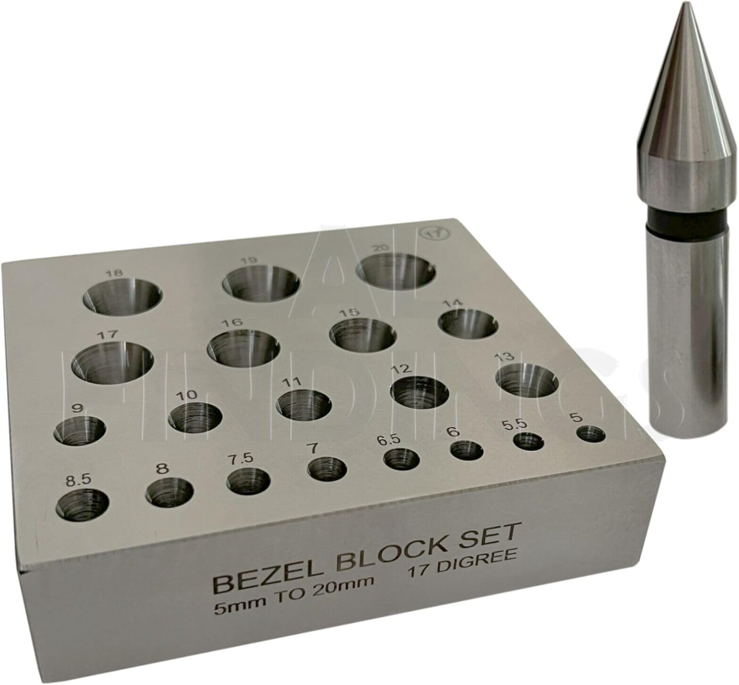 Collet Block with Round Holes Jewellers Bezel Forming Punch 17 Degrees 5mm-20mm
