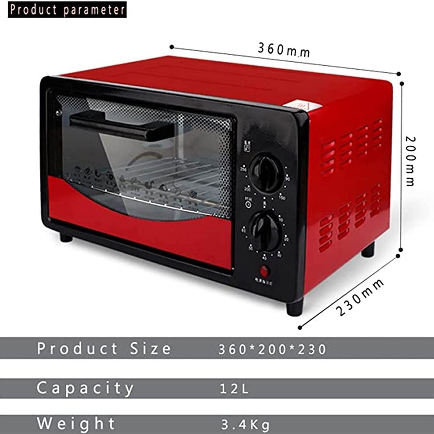Mini Forno Macchina for la Colazione Tre in Uno 12L Controllo della Temperatura Regolabile 60 Minuti Tostapane a Convezione Temporizzata Forno Domestico Multifunzionale Facile da Pulire