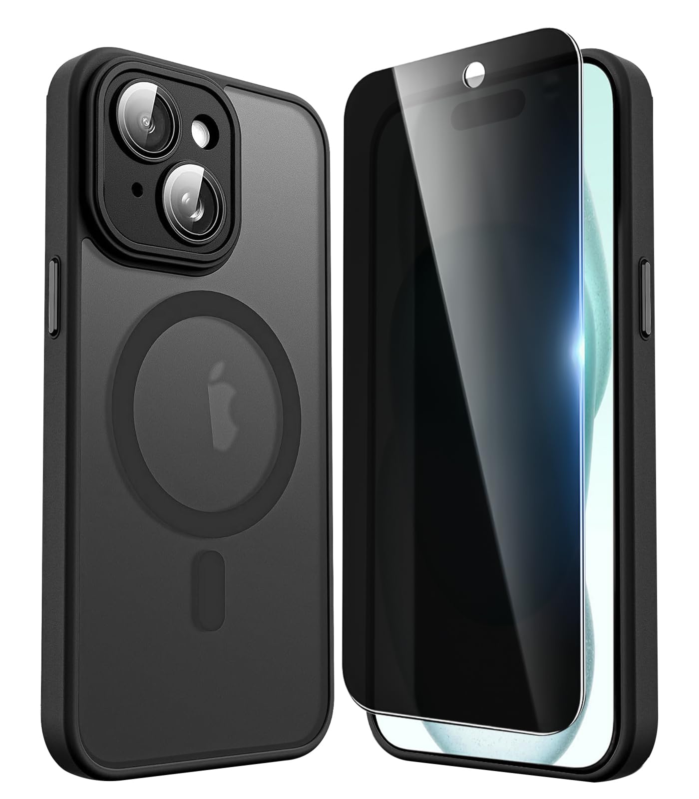 FATUOQIA Privacy Case for iPhone 15,Magnetic iPhone 15 Phone Case with Privacy Screen Protector X2 & Camera Protector [Compatible with MagSafe],