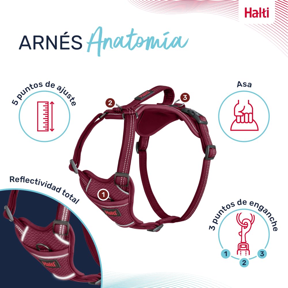 Arnés de Perro HALTI Anatomy con asa - Proporciona Libertad de Movimiento a tu Perro para Que pasee cómodamente. 3 Puntos de Enganche y Acolchado de Neopreno y Ajustable (Talla M, Magenta) — view 3