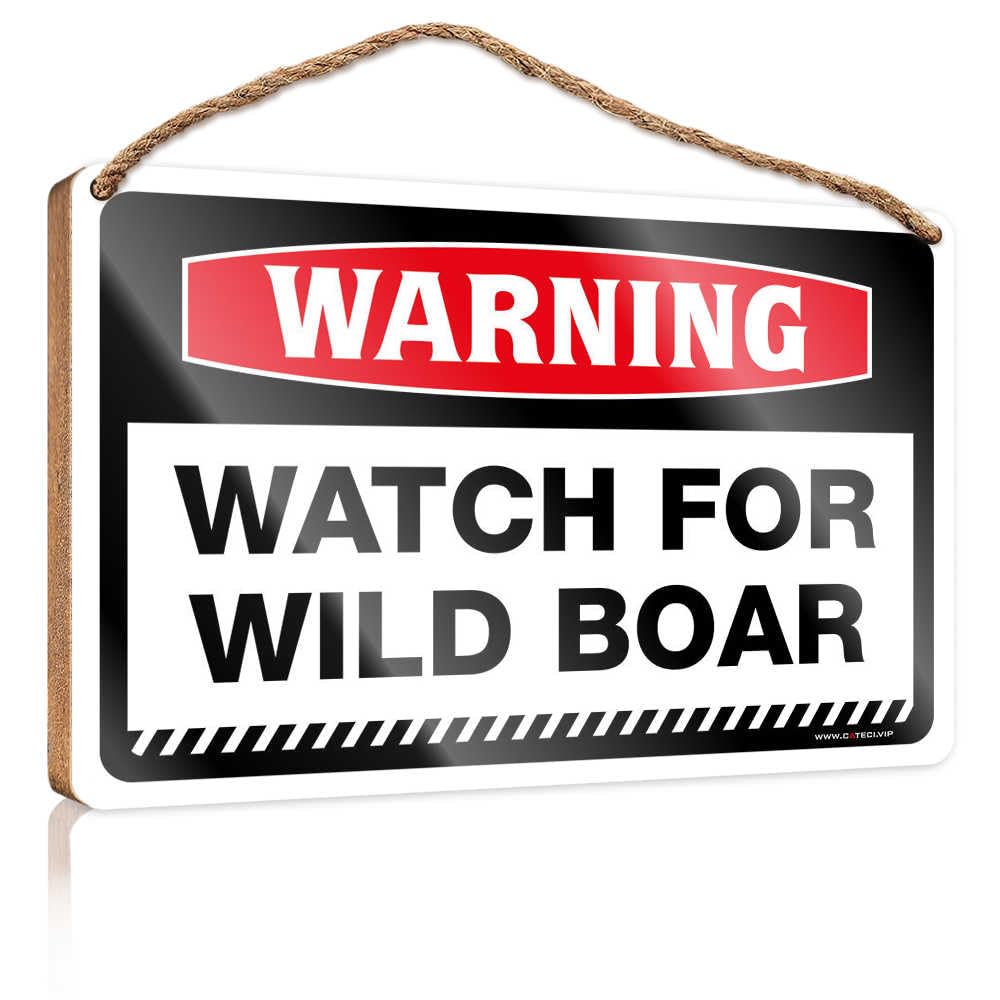 HMQW Hanging Decor Sign Warning Watch For Wild Boar Wooden Sign Bathroom Wood Sign Welcome Sign For Front Door(23X35CM)