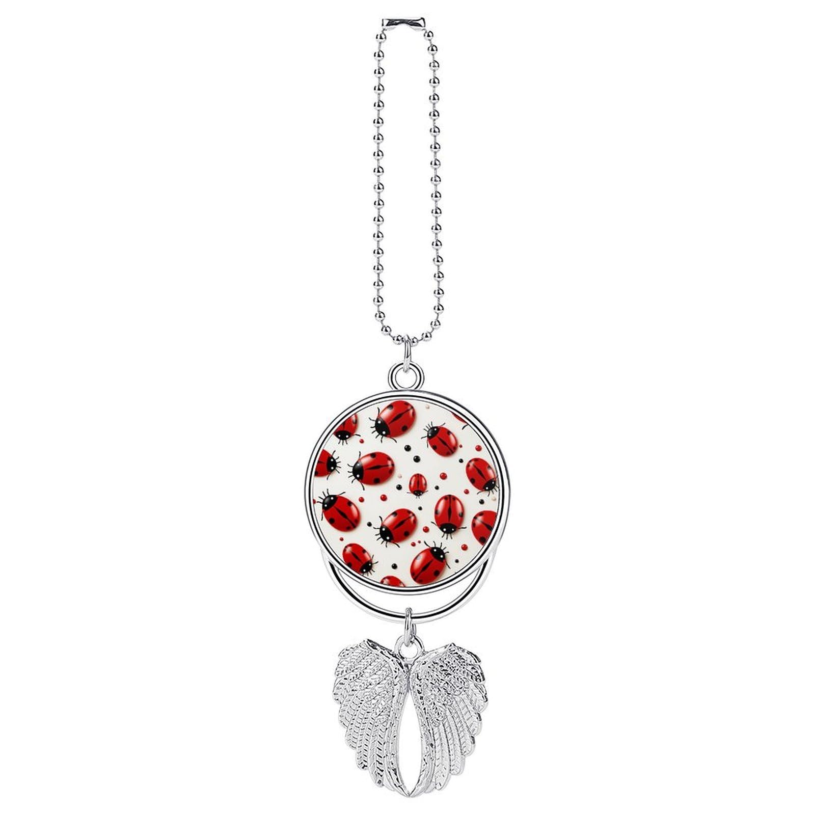 Car Charm Zinc Alloy Rearview Mirror Hanging Ornament Premium Metal Red Ladybug Car Pendant for Auto Interior Decor Accessories,Unique Gift for Adult,Silver-Style