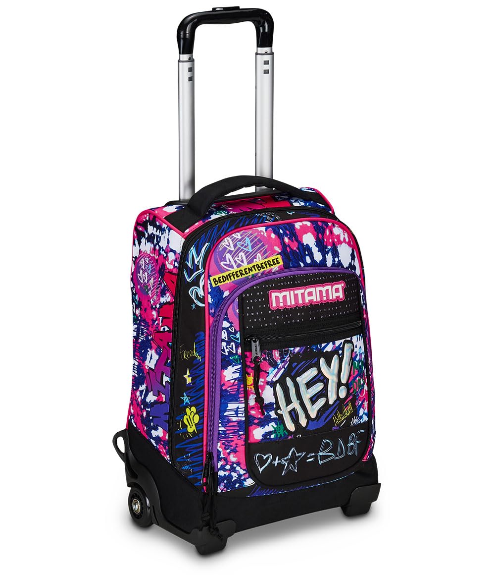 Mitama Trolley DR Junior Scuola Hey Dye,Con Mega Scomparto e Doppia Maniglia, Rosa e Nero, Scuola Elementare e Tempo Libero, Bambina Ragazza