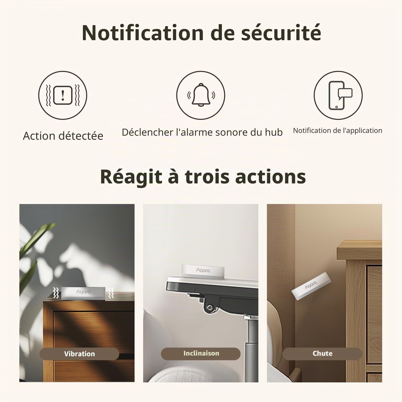 Aqara Capteur de Vibrations T1，Zigbee 3.0, Nécessite Un hub Aqara, Détection des Vibrations, de l'inclinaison et des Chutes, Compatible avec HomeKit, Alexa et Google Home