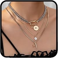 sunglnl 3-Piece Gold Layered Two-Tone Necklaces for Women - Chunky Stacked Chain with North Star, Evil Eye & Star Pendants