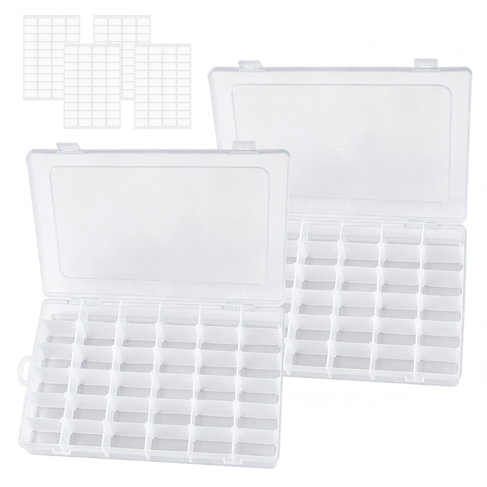 2 Pack 36 Grid Craft Storage Box, Clear Bead Organiser with Dividers