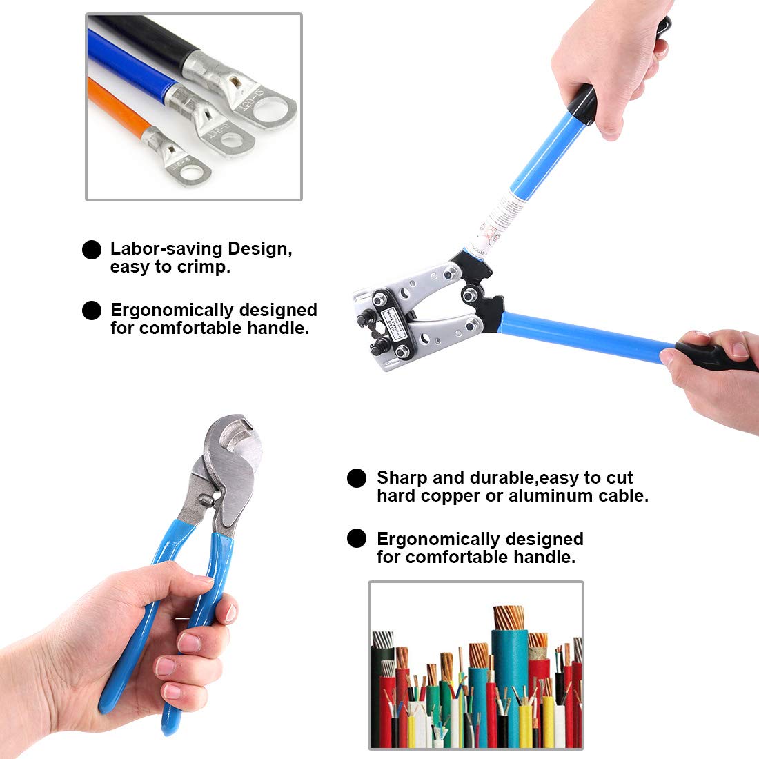 Glarks 2Pcs Wire Crimper Terminal Crimping Tool Cable Lug Crimper Cu/Al