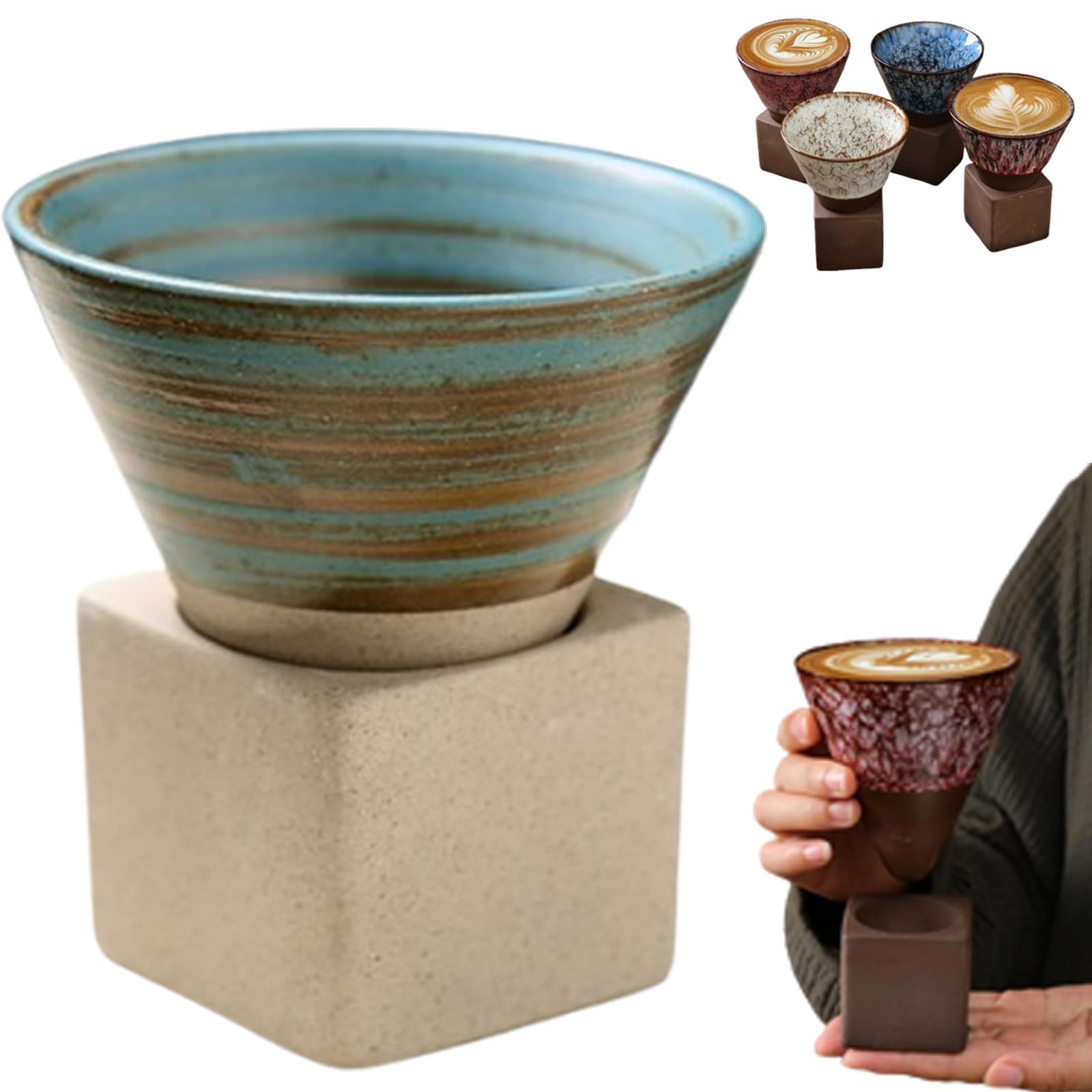 Ficugxd D Japanese Coffee Cup,Kaifori Japanese Coffee Cup,Handcrafte Cone Espresso Cup,Cone Cups,Coarse Pottery Coffee Mug With Base,Creative Cone Shape Coffee Cup Funnel Espresso Cup For Latte Tea Cocoa