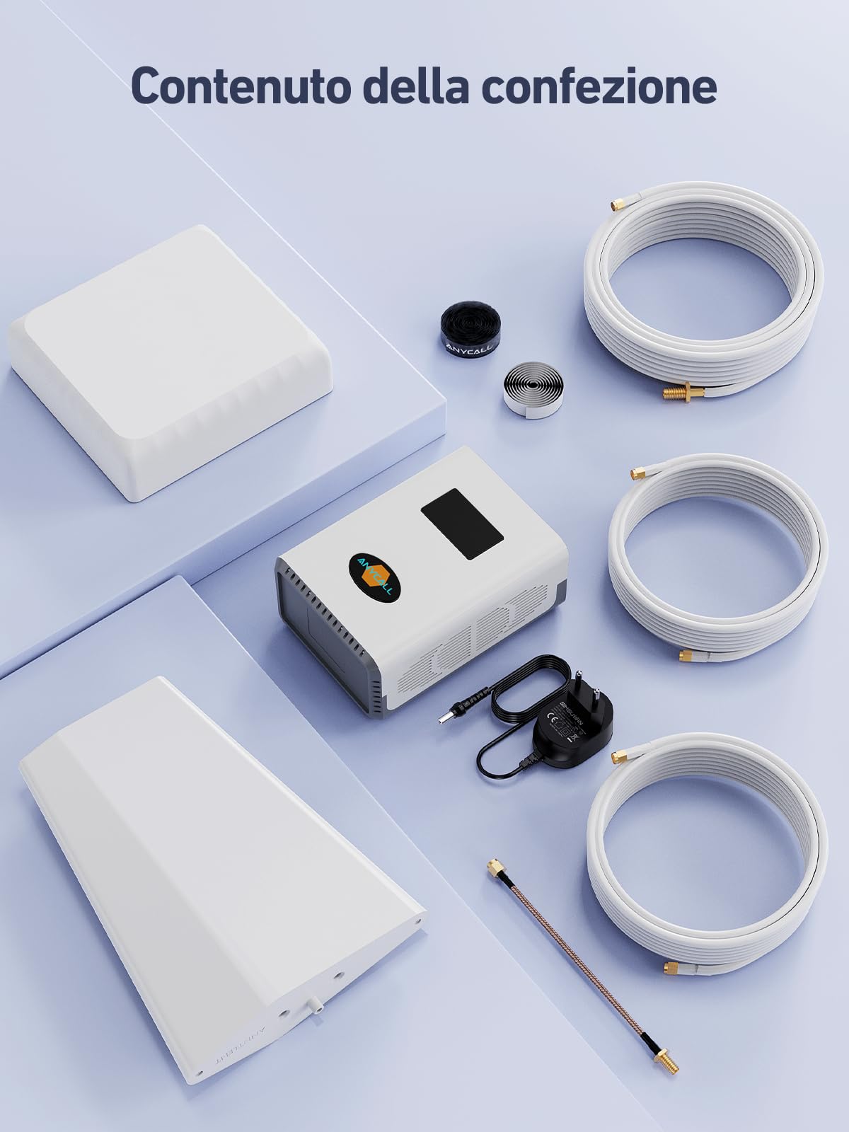 Amplificatore Segnale Cellulare per la Casa 5G 4G LTE 3G GSM Ripetitore per Tutti gli Operatori Italiani - TIM Wind Tre Vodafone e altro sulla Banda 1, 3, 7 e 20 con Schermo Intelligente