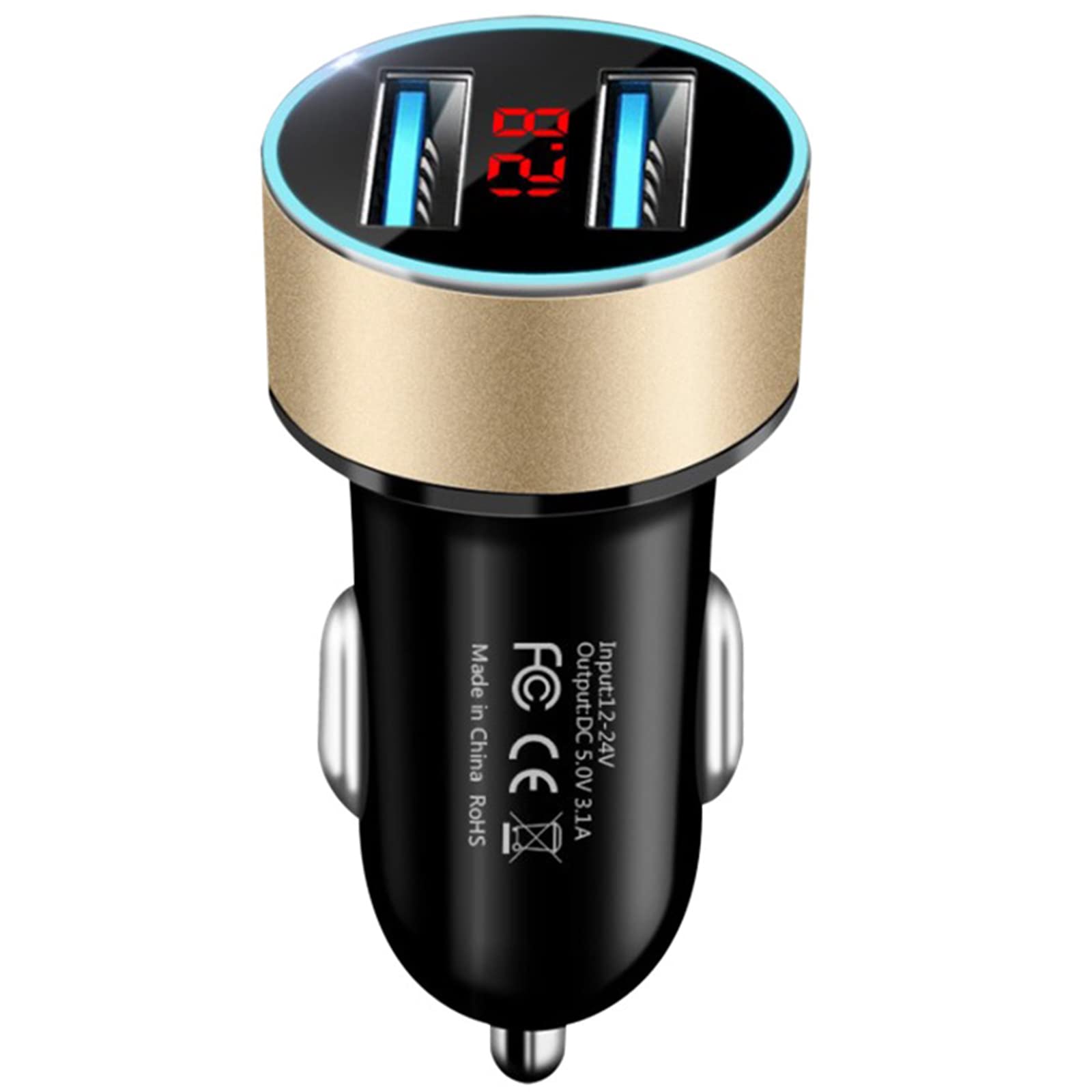 Tepengdie 2 Port Portable Car Charger (Gold)