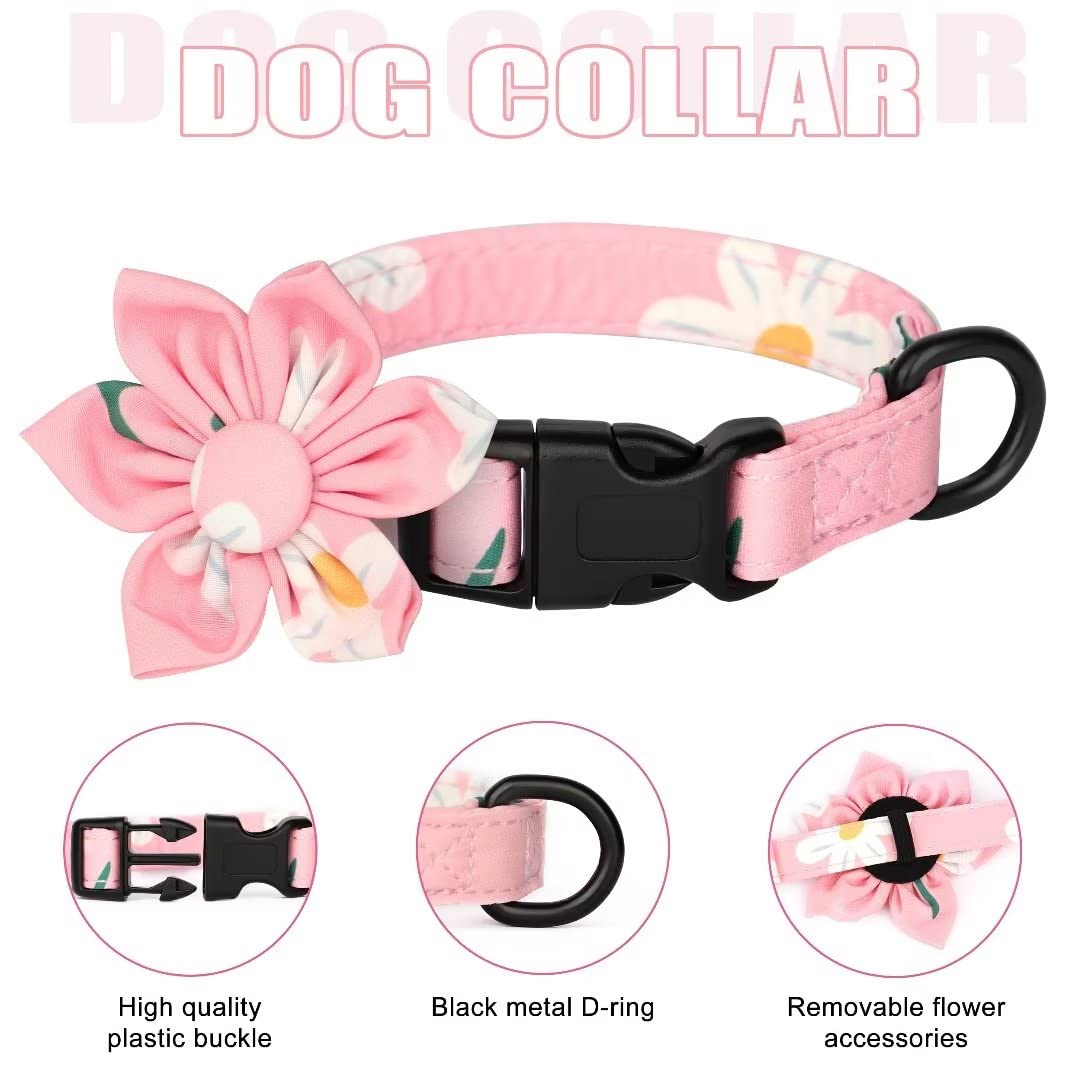 Beirui Cute Girl Dog Collars, Harnesses & Leashes Set - Adjustable Dog Collar and Leash Set with Flower - Soft Mesh Dog Vest Harness for Puppies Small & Extra Small Dogs Cats (Pink-1,XXS)