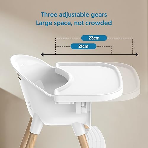 Miniatura 5 de Bellababy Silla alta para bebé, silla alta clásica de madera para bebés y niños pequeños, arnés de 5 puntos, bandeja extraíble, respaldo ergonómico,