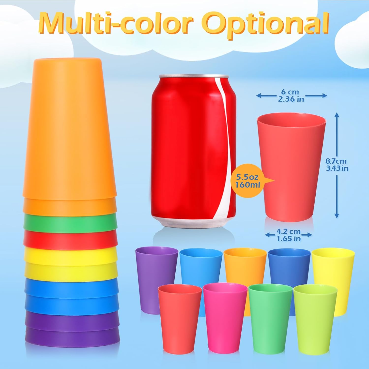 Yahenda 100 Pack 5.5 oz Plastic Cups Reusable Drinking Cups for Children Colorful Plastic Small Stackable Toddler Unbreakable for Baby Adults Christmas Fiesta Restaurant