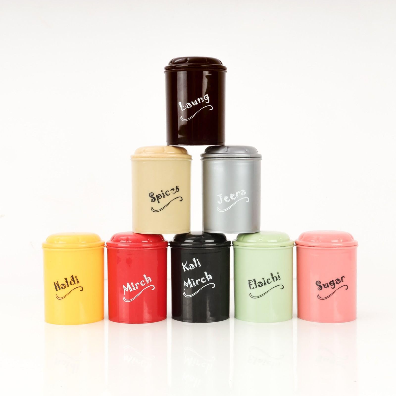 Clazkit Plastic Spice Jar Set of 8 (Each- 300ml) | BPA-Free Spice Container | Kitchen Organizer Multi-Colored Canisters for Masala, Sugar, Mirch, Haldi-image-45