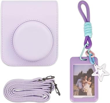 Camera Case Compatible with Fujifilm Instant Mini 12, PU Leather Protective Bag with Pocket, Card Holder and Adjustable Shoulder Strap Lilac Purple