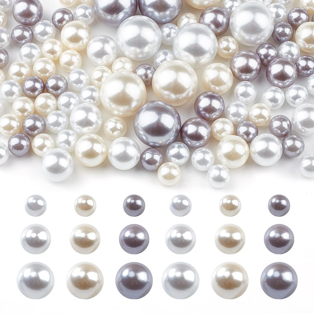 GOMAKERER 222 Pcs 3 Colors Vase Filler Plastic Pearls 10mm 14mm 20mm, Vase Decorative Pearl Beads No Hole Vase Makeup Beads for Table Scatters Home Wedding Party Event