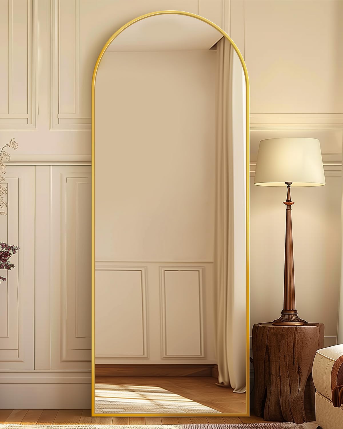 full length mirror, 58"x18" arched full body mirror, large floor mirror with standing, leaning body mirror, hanging mounted floor standing mirror for bedroom cloakroom, dressing room, gold