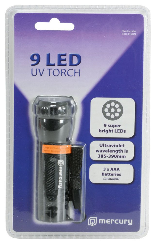 UV-Taschenlampe Mit 9 LEDs – Aluminium-Gehäuse, 385-390 Nm, Für Prüfungen & Sicherheit