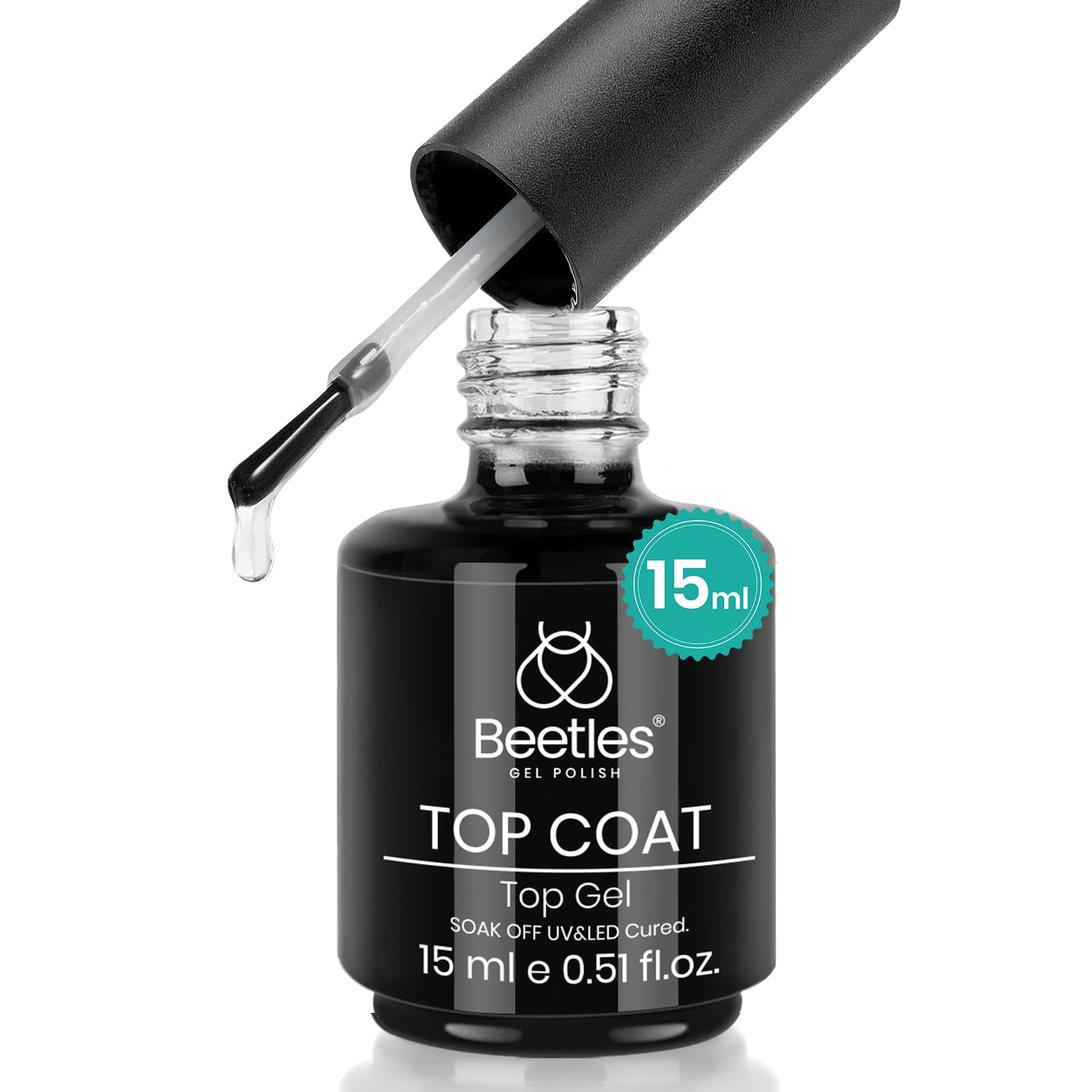 beetles Gel Polish No Wipe Gel Top Coat - Clear Color Top Coat Gel Nail Polish Shine Finish and Long Lasting, Soak Off Nail Lamp, 15ml Nails Gifts for Women
