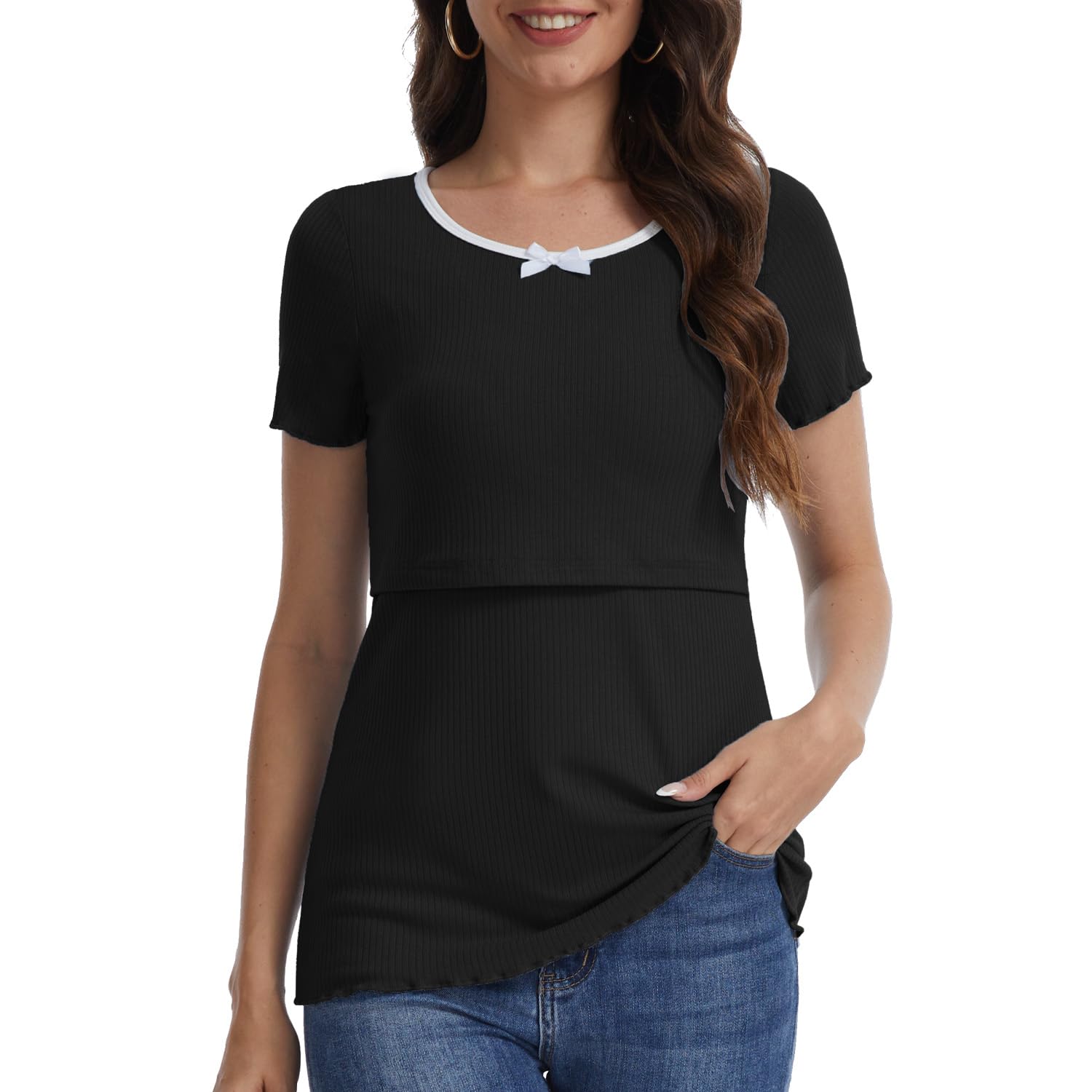 Bearsland Women Summer Short Sleeve Nursing Top Scoop Neck Nursing Shirt Breastfeeding Shirts