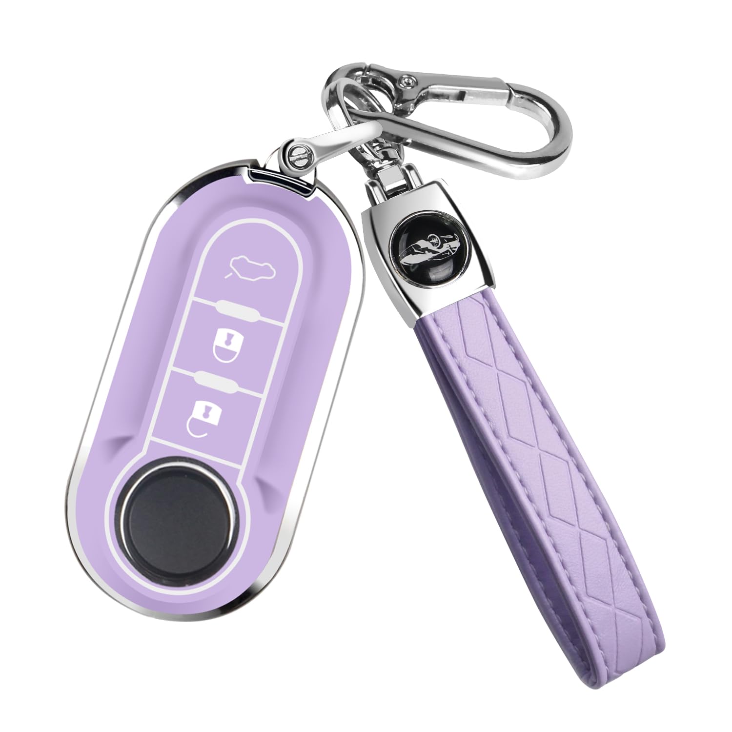 FT FUNTOR für Fiat Schlüsselanhänger Abdeckung, 360 Grad Autoschlüssel Case Schutz mit Schlüsselanhänger Kompatibel mit 500L/Brava/Bravo/Doblo/Ducato (Lila)