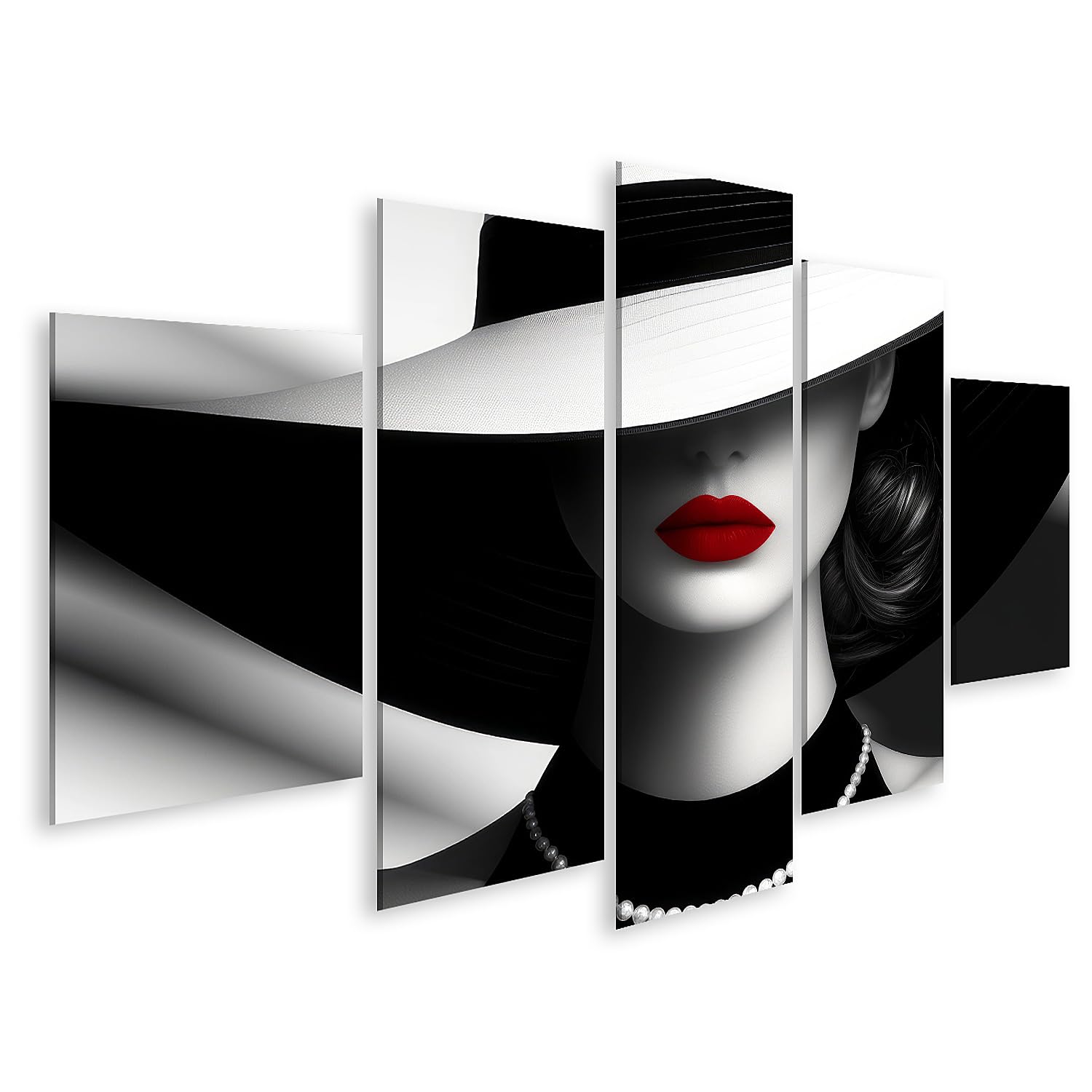 islandburner Quadro su tela donna con cappello e labbra rosse in bianco e nero per camera da letto amanti dell'arte galleria immagini murali poster