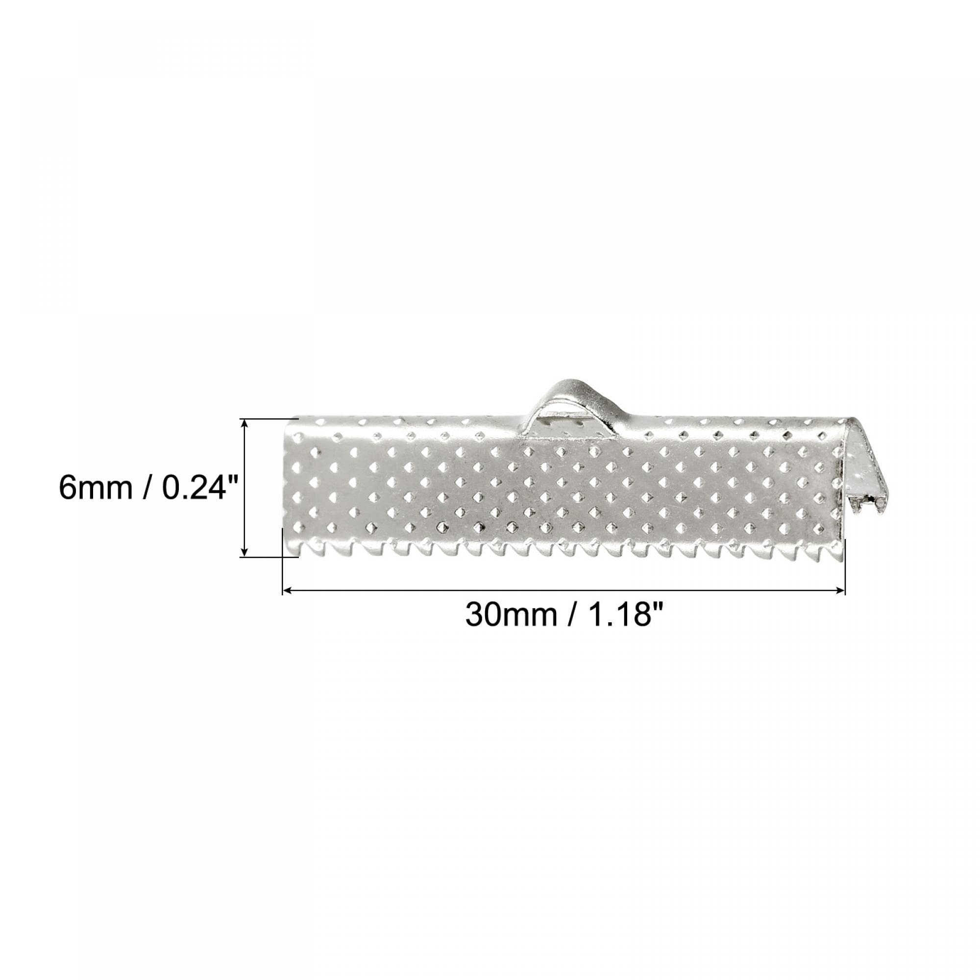 uxcell 50Pcs Ribbon Crimp Clamp Ends, 30mm Bookmark Pinch Cord End Clasps for DIY Craft Making, Silver Tone