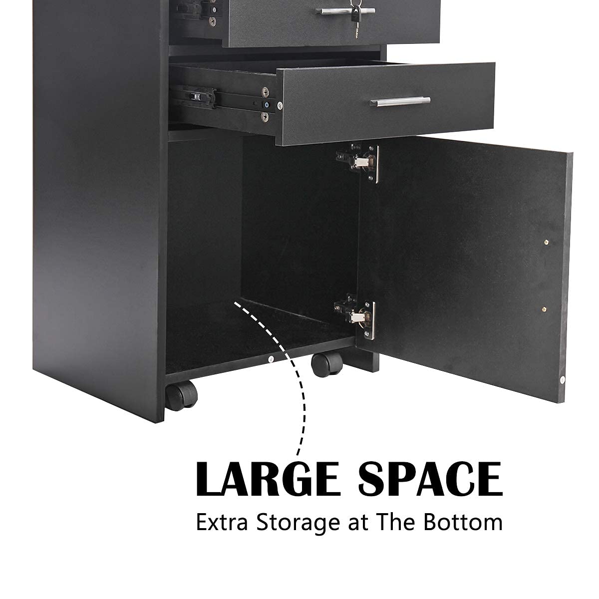 JAXPETY Rolling Beauty Salon 3-Layer Storage Cabinet, Beauty Salon Spa Equipment Salon Station w/Lockable Wood Drawer (Black) : Beauty & Personal Care