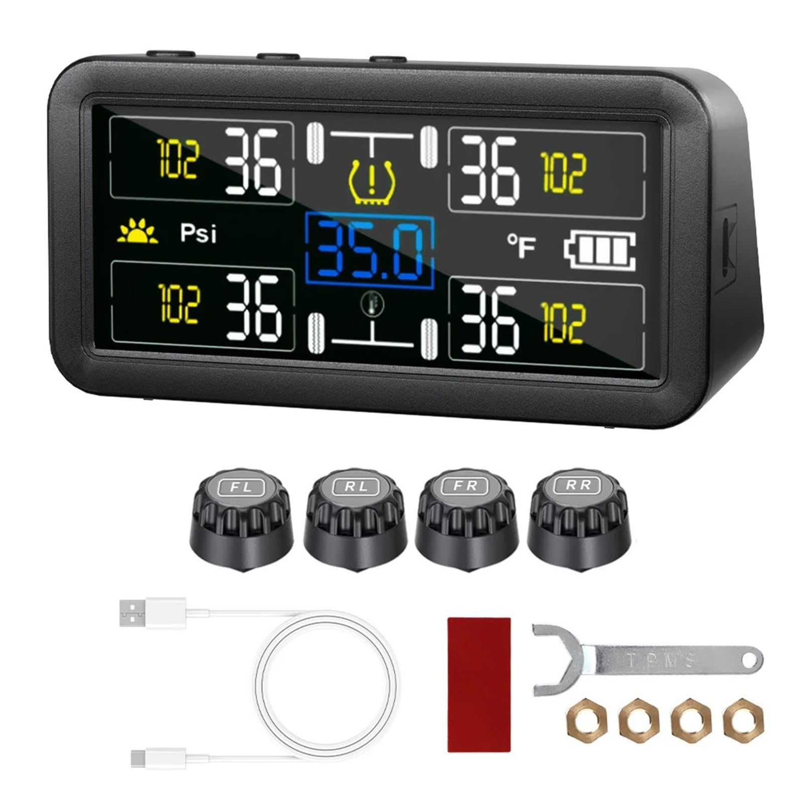 Allarme Pressione Pneumatici Auto TPMS Solare Impermeabile 4/6 sensori Esterni Display LCD Digitale 0~9,9 Bar Camion Camper(4 Sensor External)