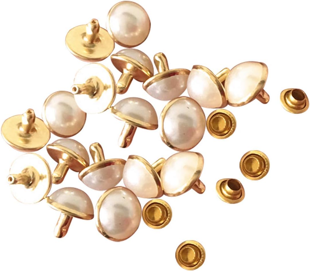 Trimming Shop Faux Pearl Rivets, Gold Pearl Stud Embellishments, Round Pearl Top Rivets for Clothing, Jackets, Denim, Bags, Shoes, Dog Collars, Leathercrafts Accessories (10.5mm, 10pcs)