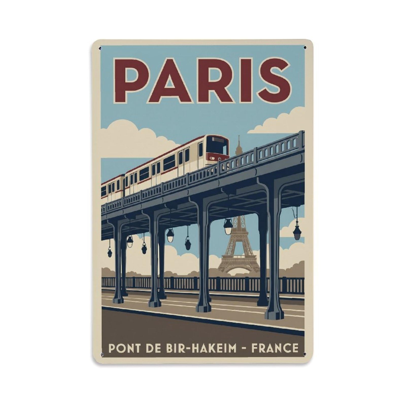 Vintage Travel Paris Pont Bir-Hakeim Bridge Clean France Metal Tin Sign Plaque Wall Decor for Cafe, Club Bar, Office, Home Garden Metal Poster 8x12Inch