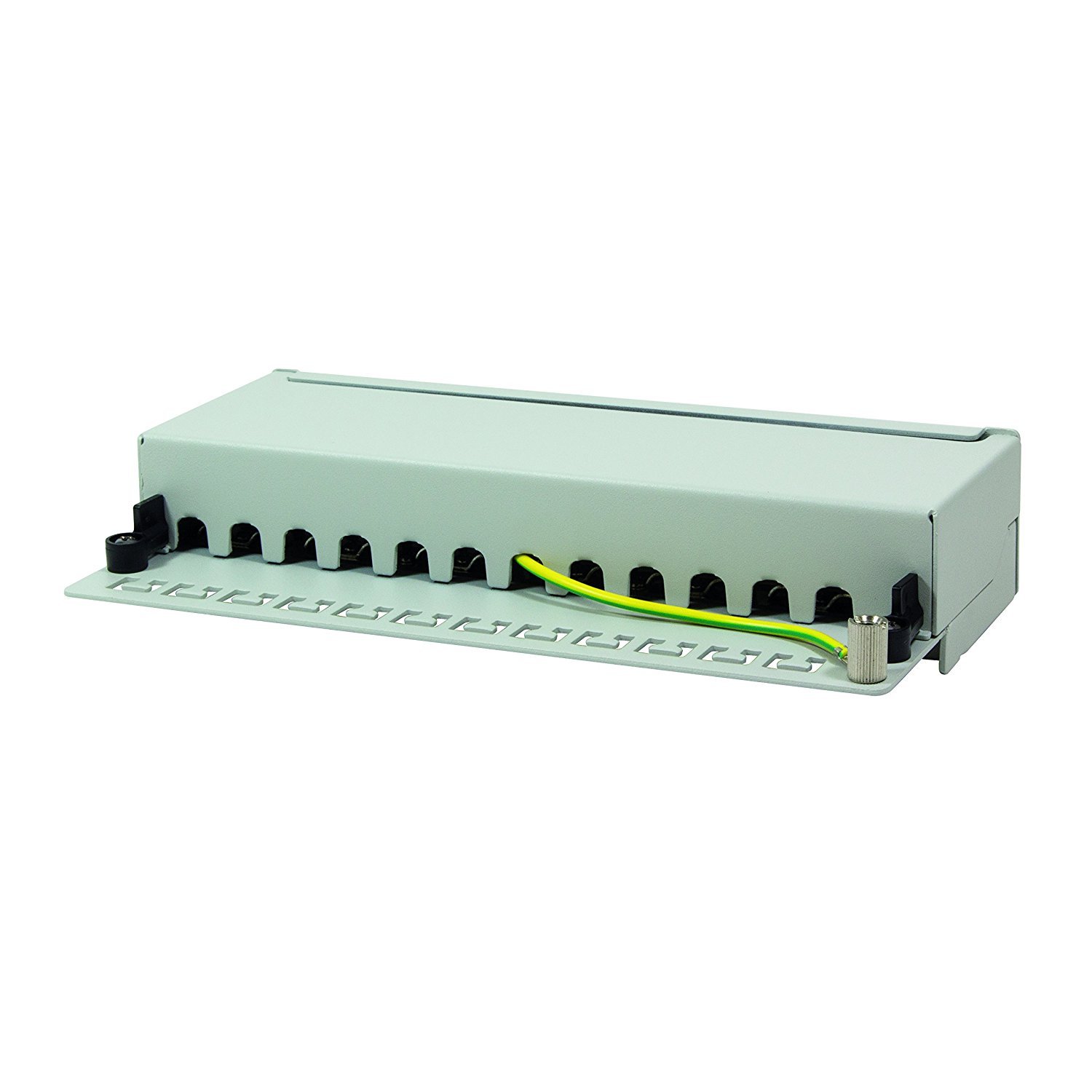 BIGtec 12 Port CAT6a Patchpanel Verteilerfeld Verteiler Patchfeld Desktop Tisch Wandmontage 500Mhz 10 Gigabit LSA Technik RJ45 8P8C RAL7035 grau