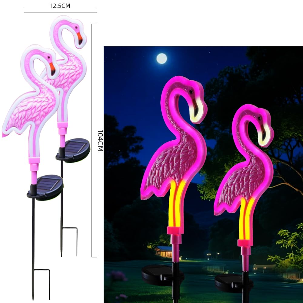 2 Packungen LED Solar-angetriebenen Flamingo-Lichter, Schöne Außenhof Dekoration Lampe, Drahtlose Dämmerung bis Dämmerung wasserdichte Garten Straße Landschaft Lichter.
