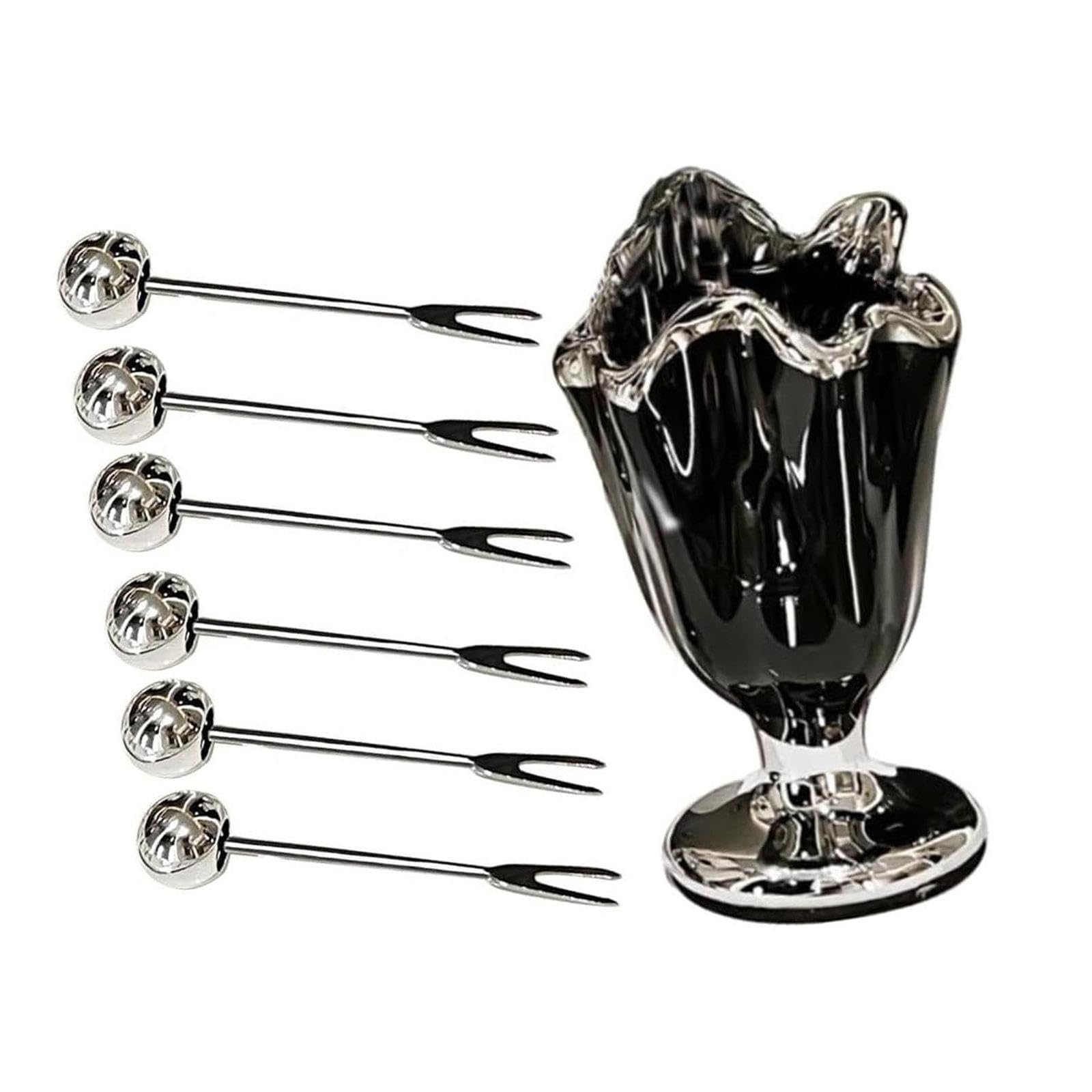 Generic Fruit Forks Set Food Pick Fork with Holder Luxury Kitchen Utensils Appetizer Forks for Restaurant Picnic Wedding Party Home, Black