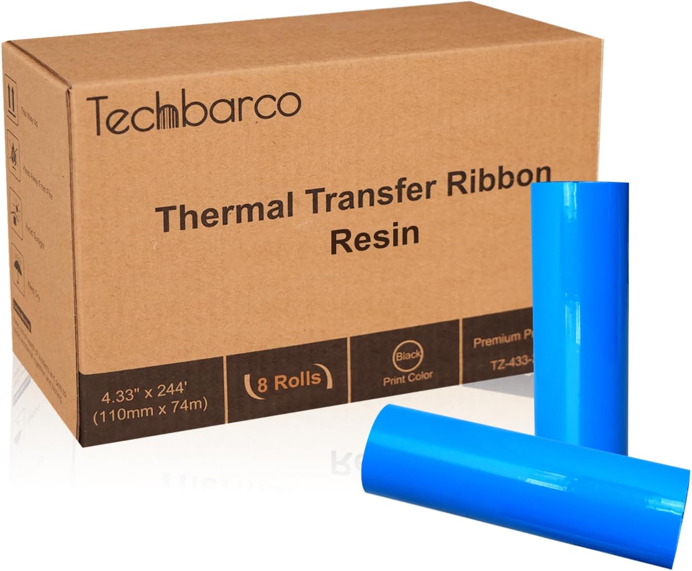 8 Rolls Resin Desktop Thermal Transfer Ribbons, 4.33" x 244'(110mm x 74m), 0.5" Core, for Zebra Desktop Printer