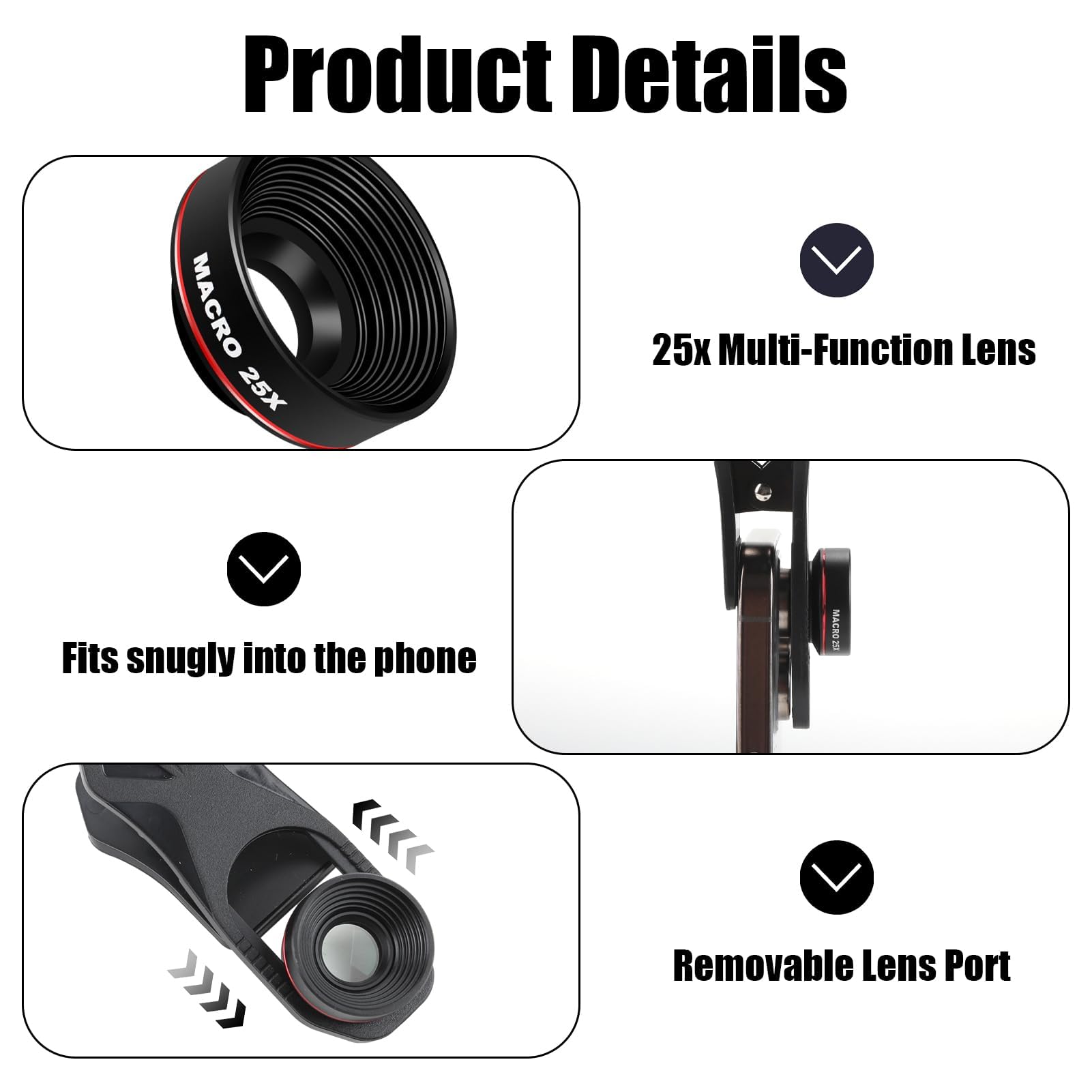 Objectif Macro 25x HD à Clipser pour Smartphones – Zoom Telephone Portable, Ultra HD, Idéal pour Photographie Professionnelle et Loisirs, Matériaux Durables, Facile à Installer