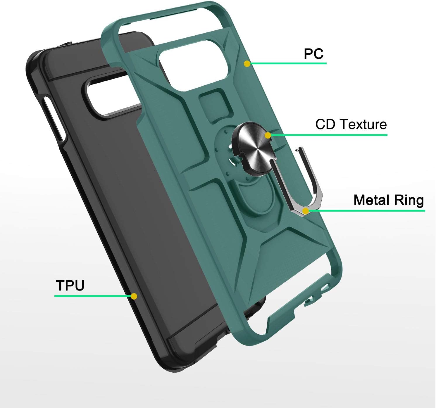 ATUMP Galaxy S10E Case, Samsung S10E Case with HD Screen Protector, 360° Rotation Ring Magnetic Kickstand PC + TPU Dual Layer Shock Absorption Protective Case for Samsung Galaxy S10E, Midnight Green