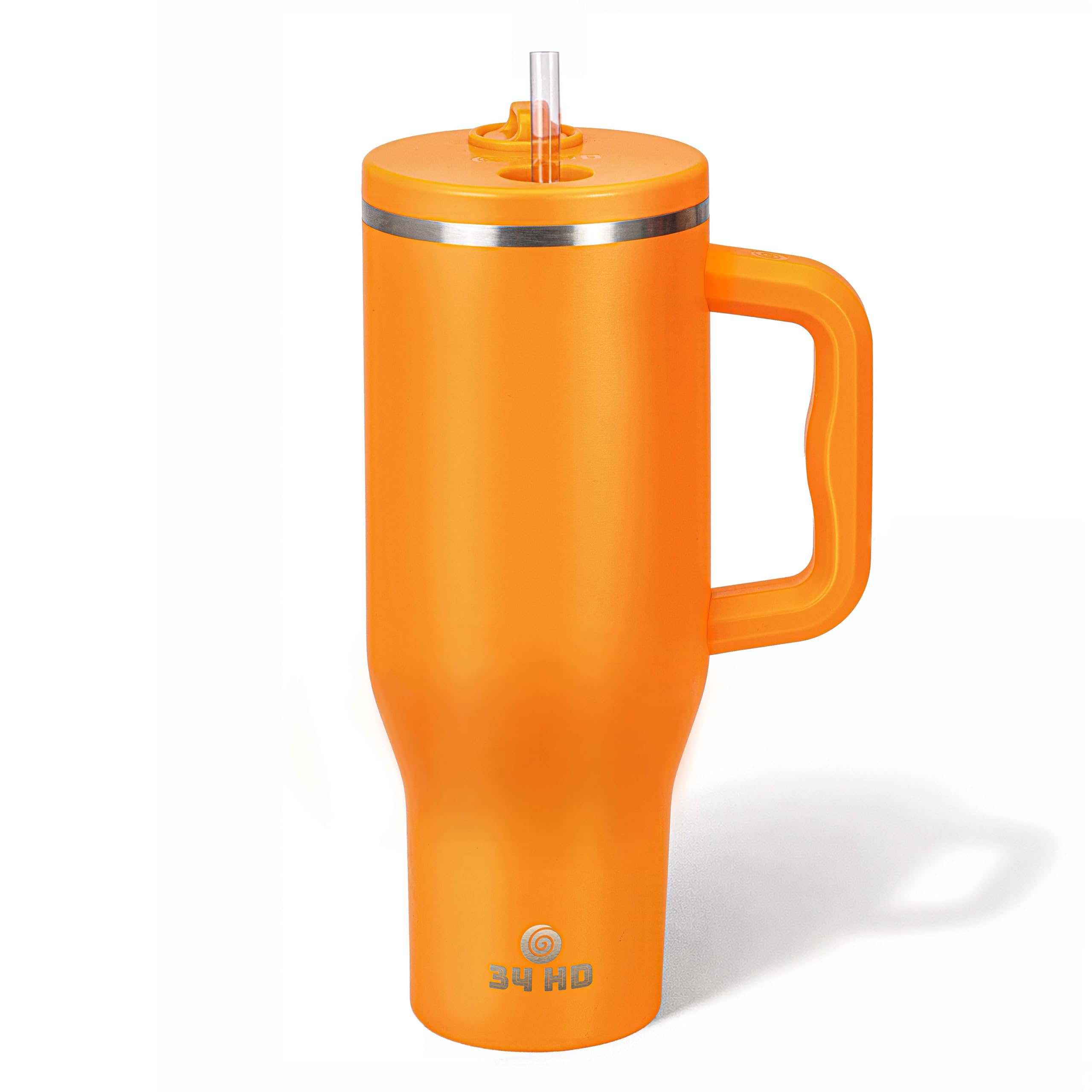 34HD Orange 40oz Insulated Tumbler with Handle and Reusable Hidden Straw