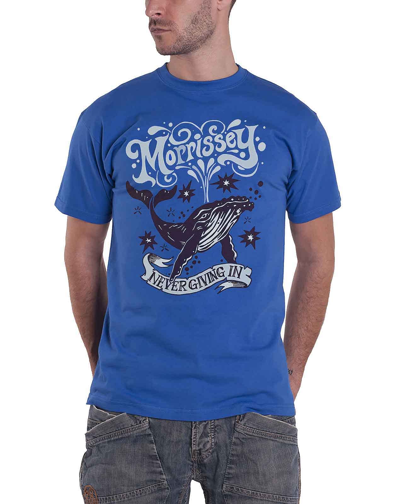 Morrissey T Shirt Never Giving in Whale Logo Official Mens Blue XXL