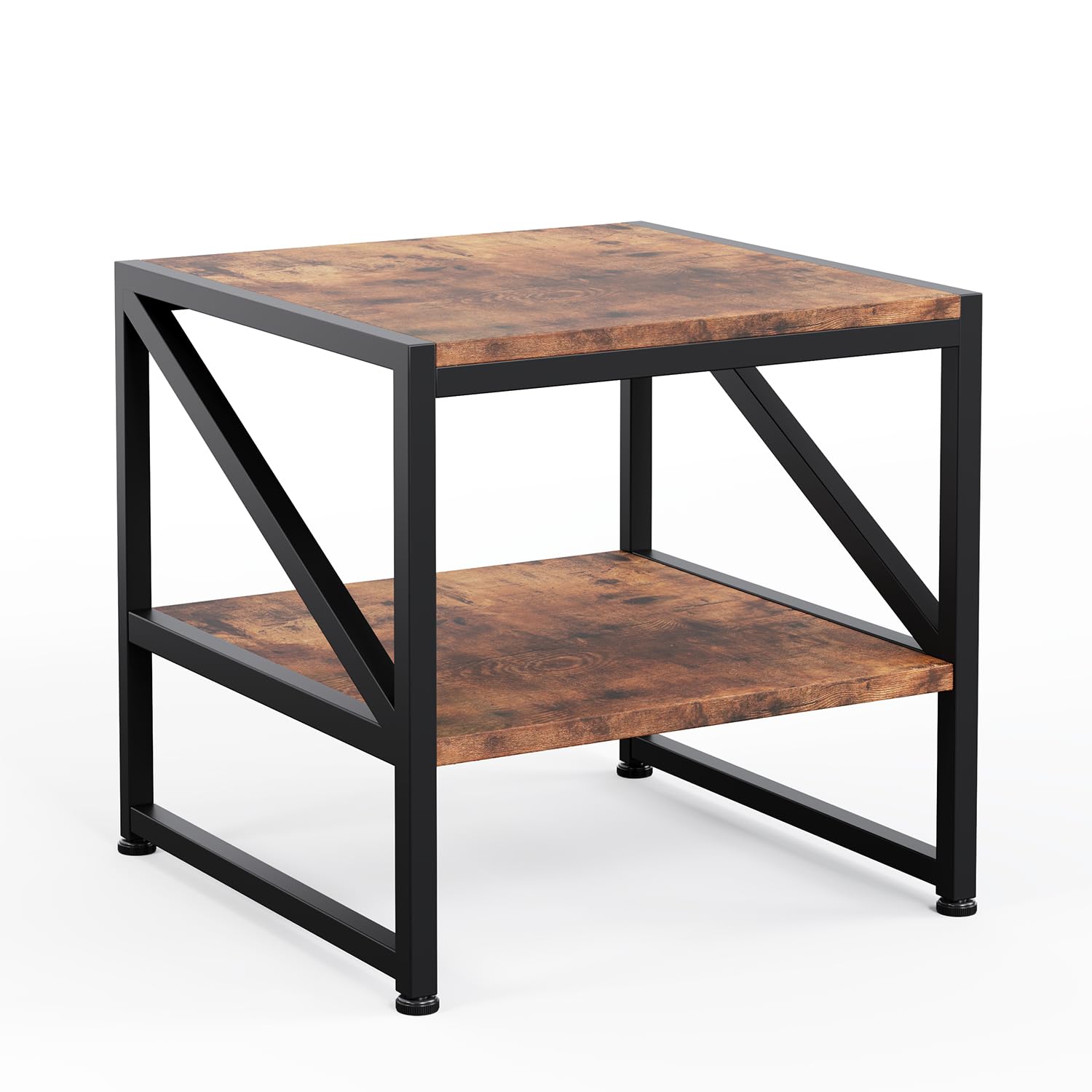 Beistelltisch Wohnzimmer 50x50 cm, Couchtisch mit 2 Ebenen bis 90 kg belastbar, Industrie-Design Sofatisch mit Metallgestell, Vielseitiger Mini Kühlschrank Ständer Aquariumständer Druckertisch, Braun